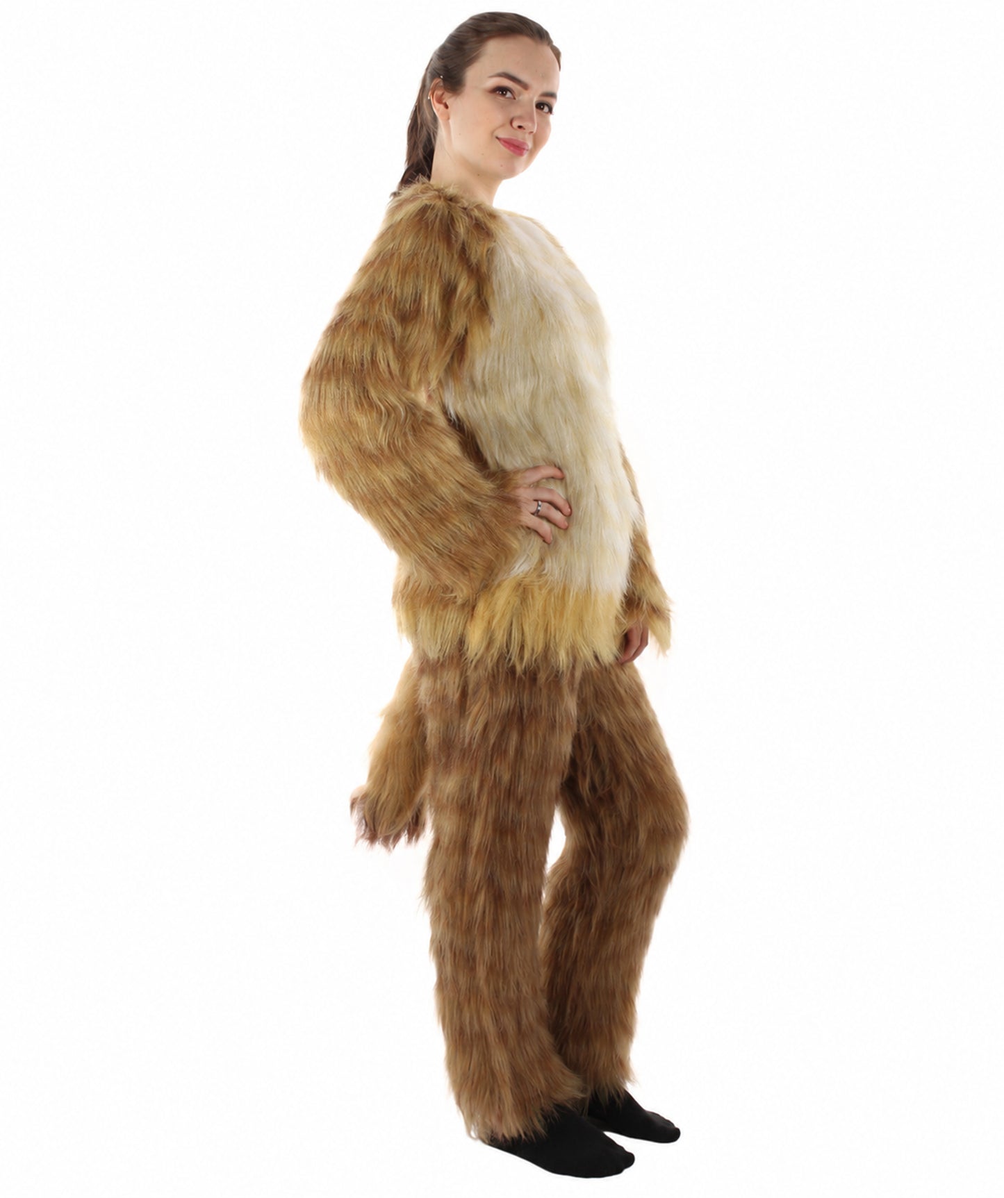 Furry Fox Collection | Women's White and Brown Straight Long Furry Fox Fancy Costume with Tail