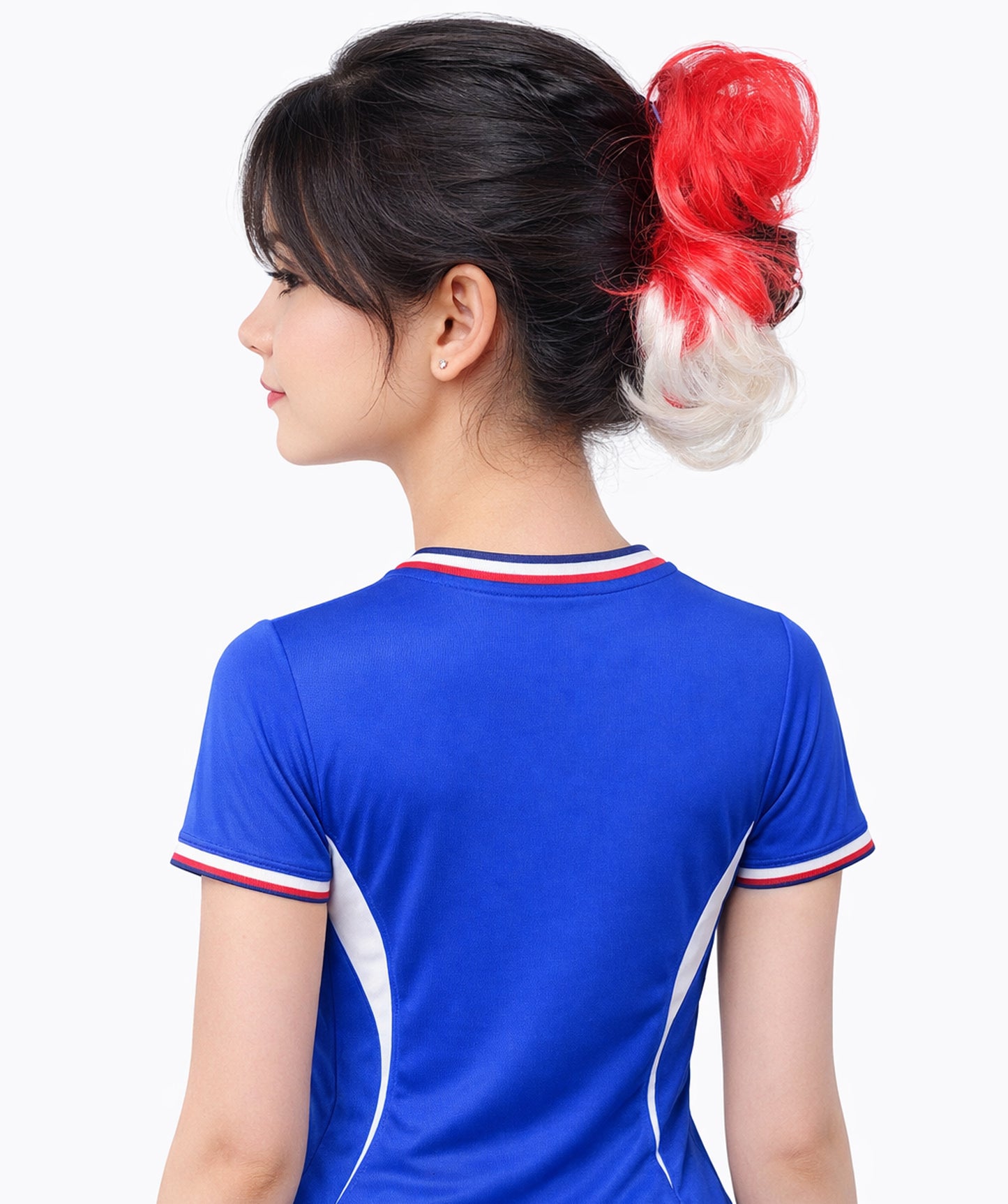 HPO Women's International Flag Hair Scrunchie Blonde and Red | Crafted from Flame-retardant Synthetic Febric | Ideal for party, Halloween, cosplay, theater, drag, performance, costume events