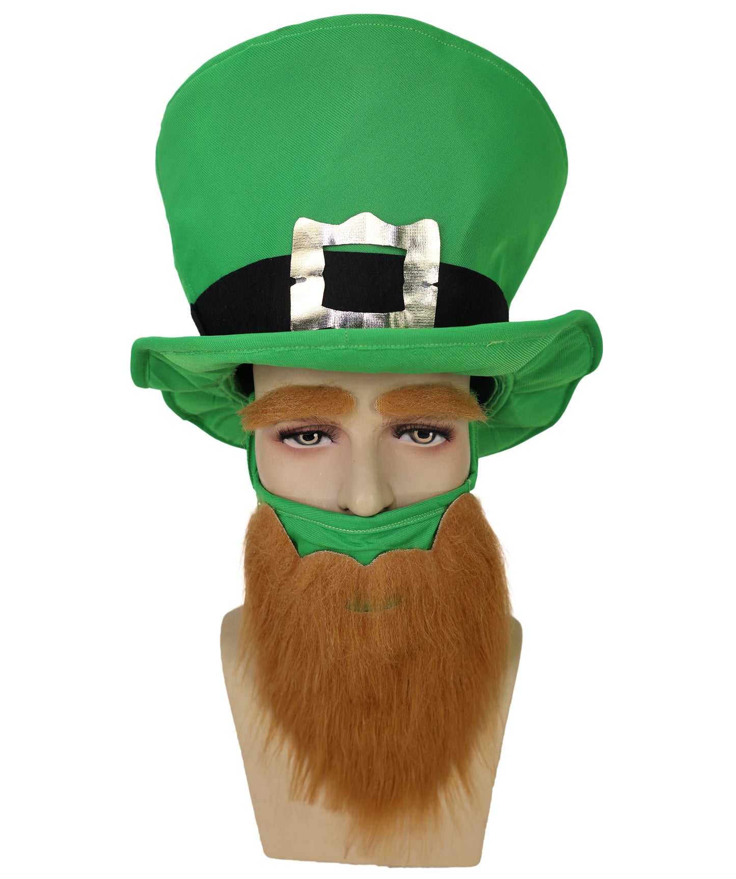 HPO Adult Men’s Brown Beard and Mustache Set with Eyebrows & Green Hat | Fun Adult Costume Accessory | Flame-retardant Synthetic Fiber