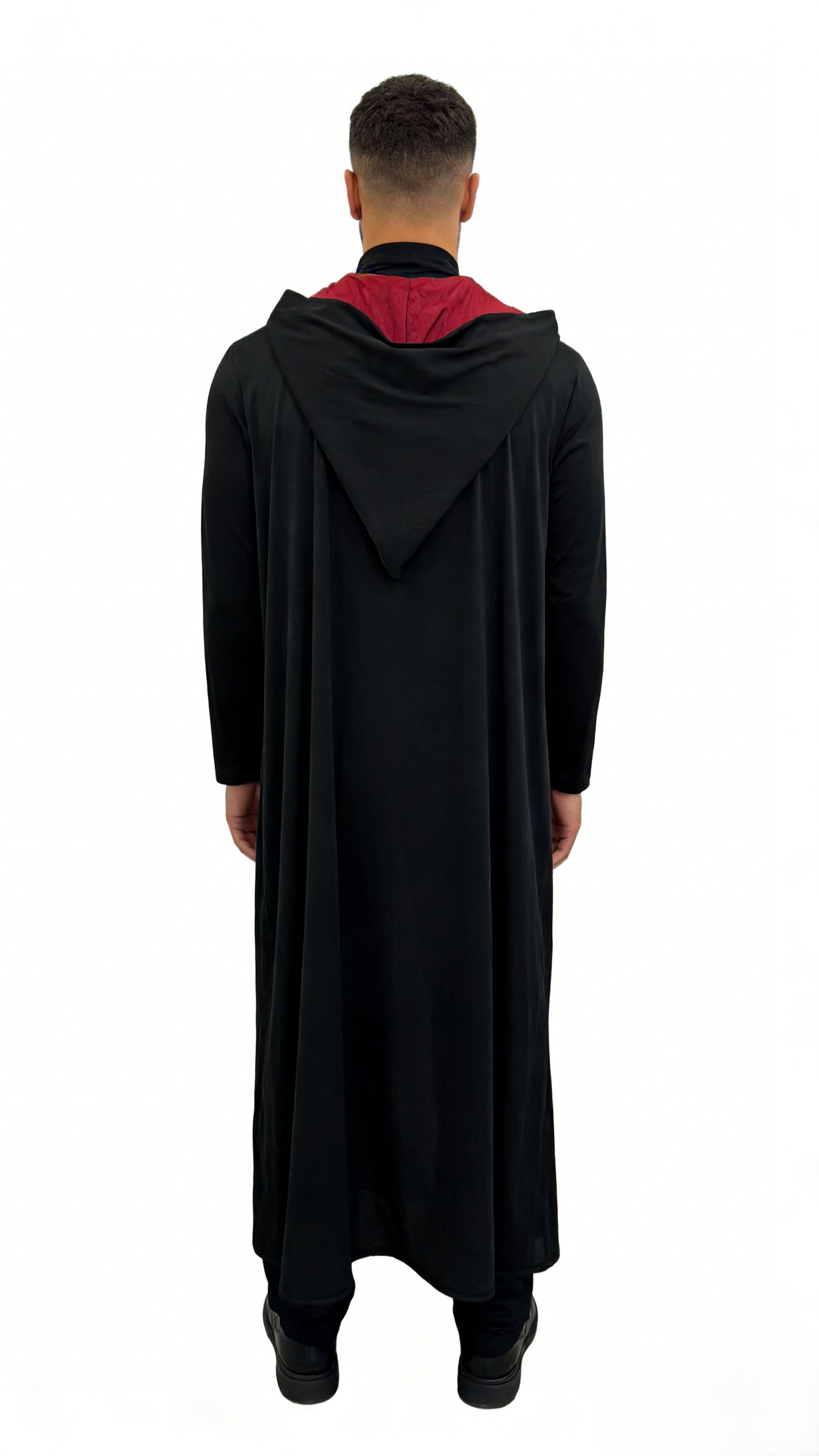 HPO Men's Wizard Academy Cape | Flowing Multicolor jersey construction featuring a long robe with a crest and red inner lining | Ideal for party, Halloween, cosplay, theater, drag, performance, costume events
