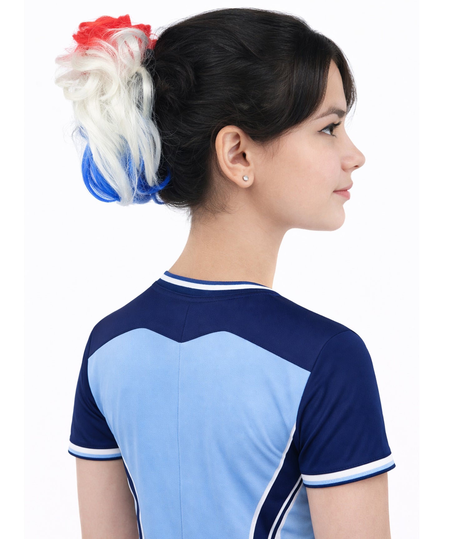 HPO Women's Patriotic Flag Hair Scrunchie | Multilayered synthetic hair texture with round elastic construction | Ideal for party, Halloween, cosplay, theater, drag, performance, costume events