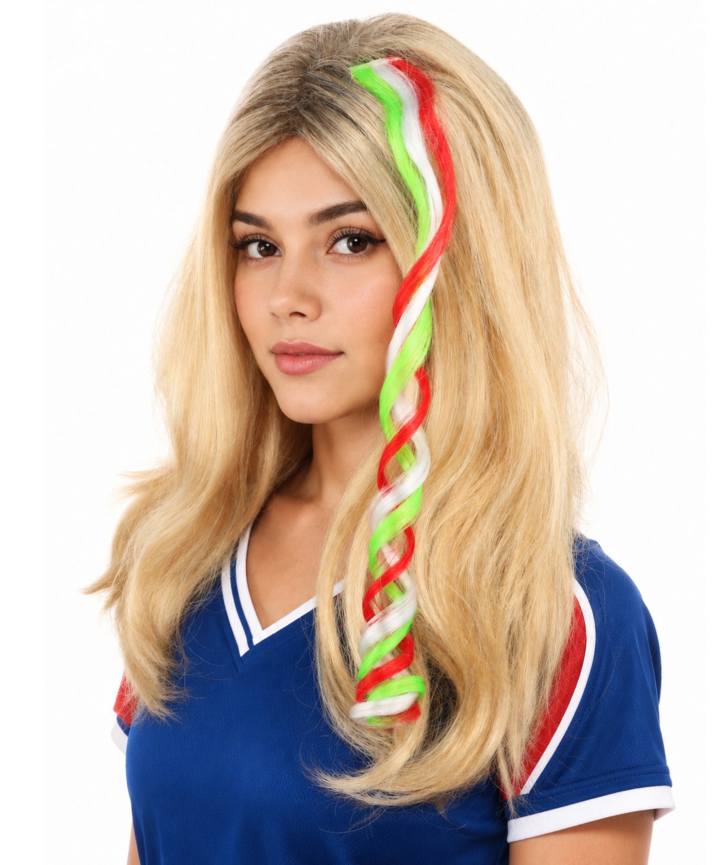 HPO Women's National Flag Hair Streak | Crafted from Flame-retardant Synthetic Febric with a textured spiral construction | Ideal for theater, drag, and costume events