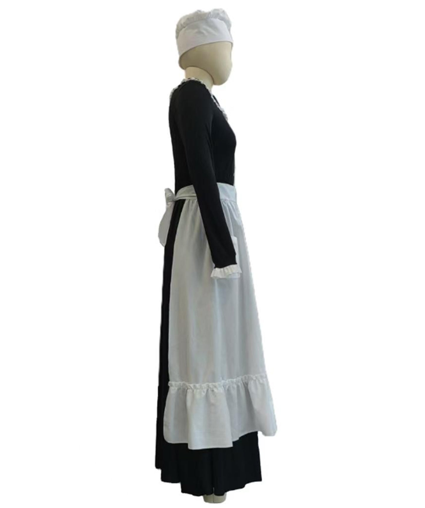 HPO Adult Women Pilgrim Costume Set - Apron Mop Cap Black White Dress for Colonial Maid Thanksgiving Halloween Party Outfit