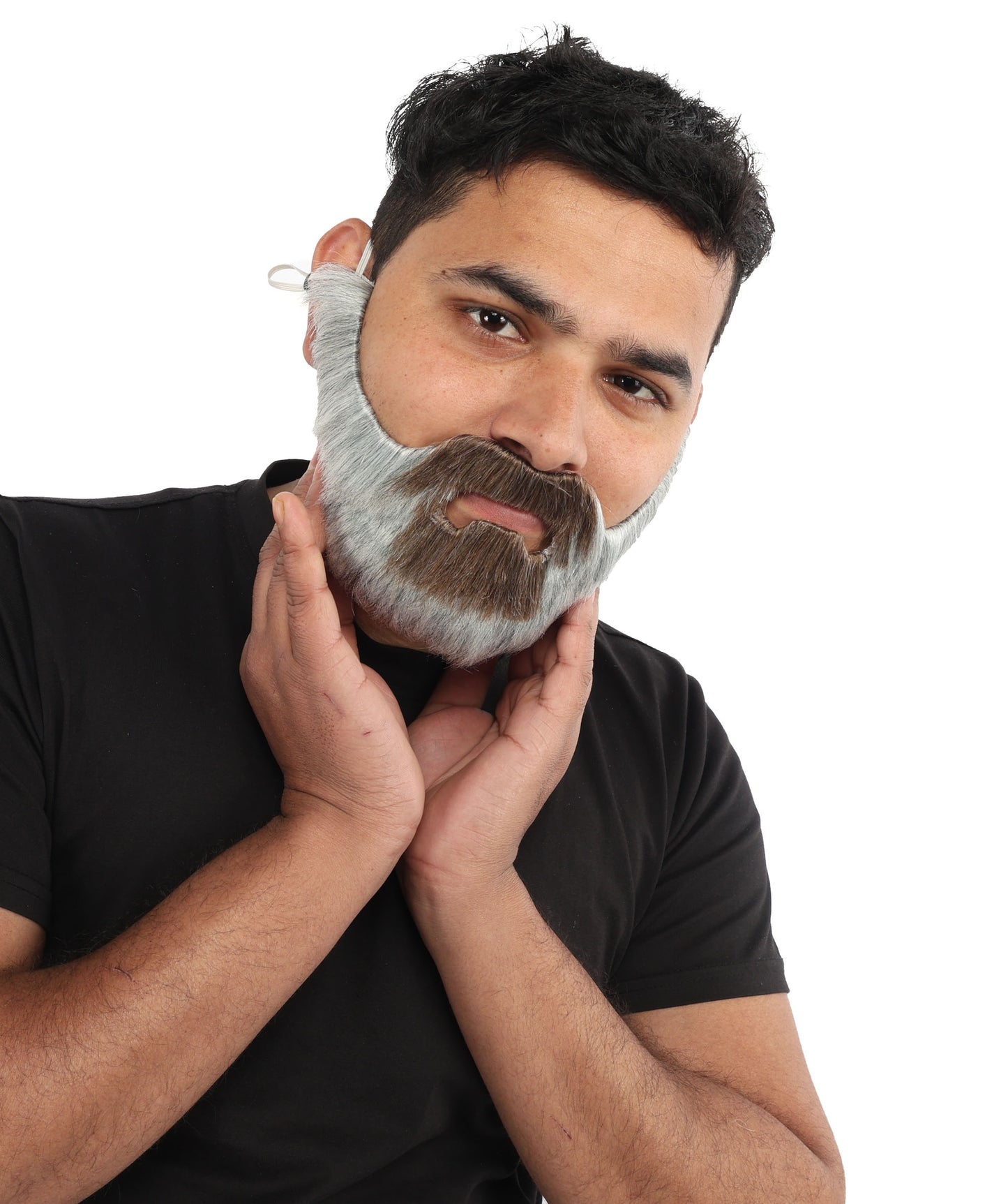HPO Men's Short Beard & Mustache | Flame-Retardant Synthetic Fiber With Capless Cap | Ideal For Theater, Halloween And Cosplay
