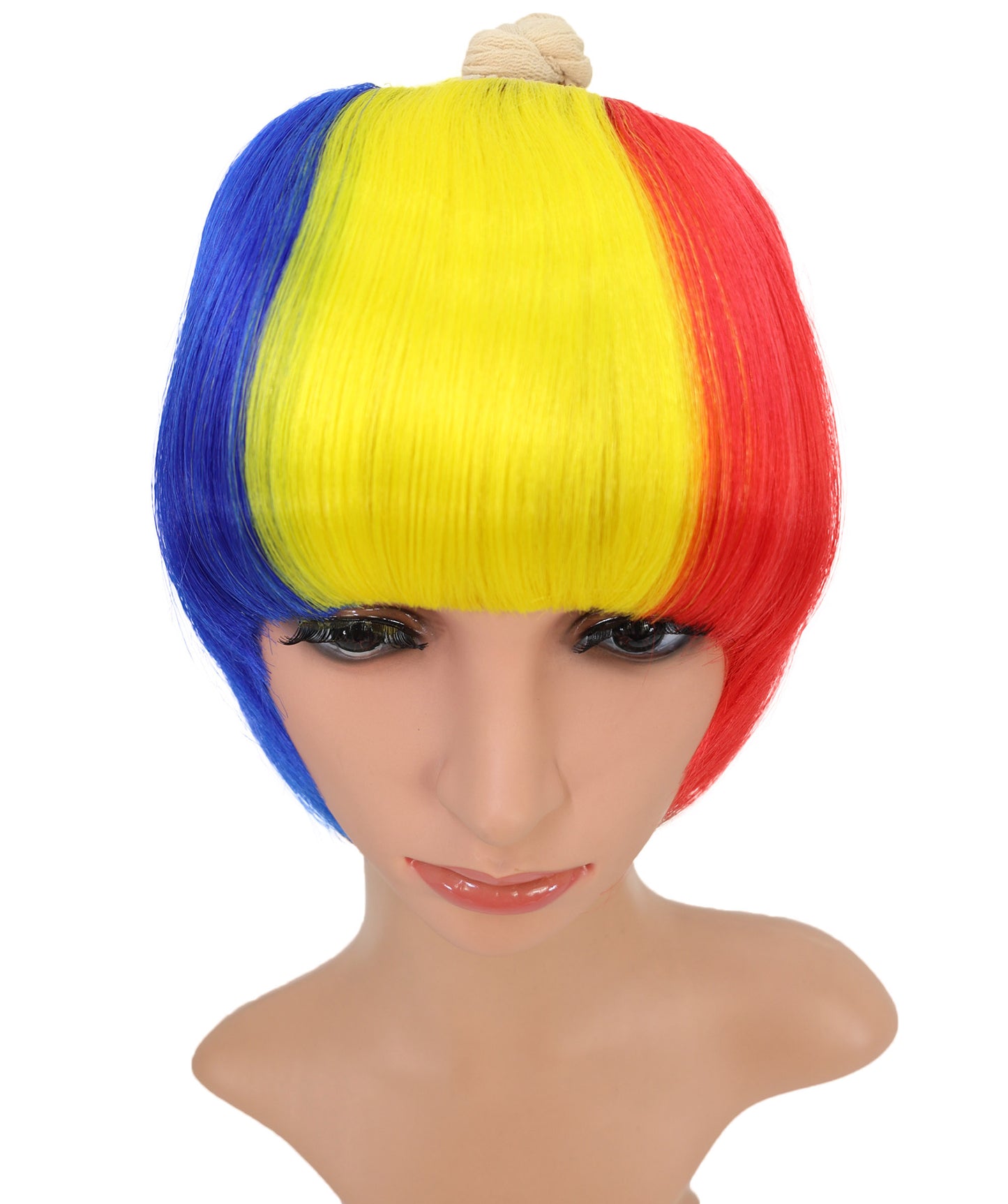 HPO Women's Short Straight Romania Flag Wig – Tricolor Fringe Style | Ideal for Sports Fans & National Celebrations