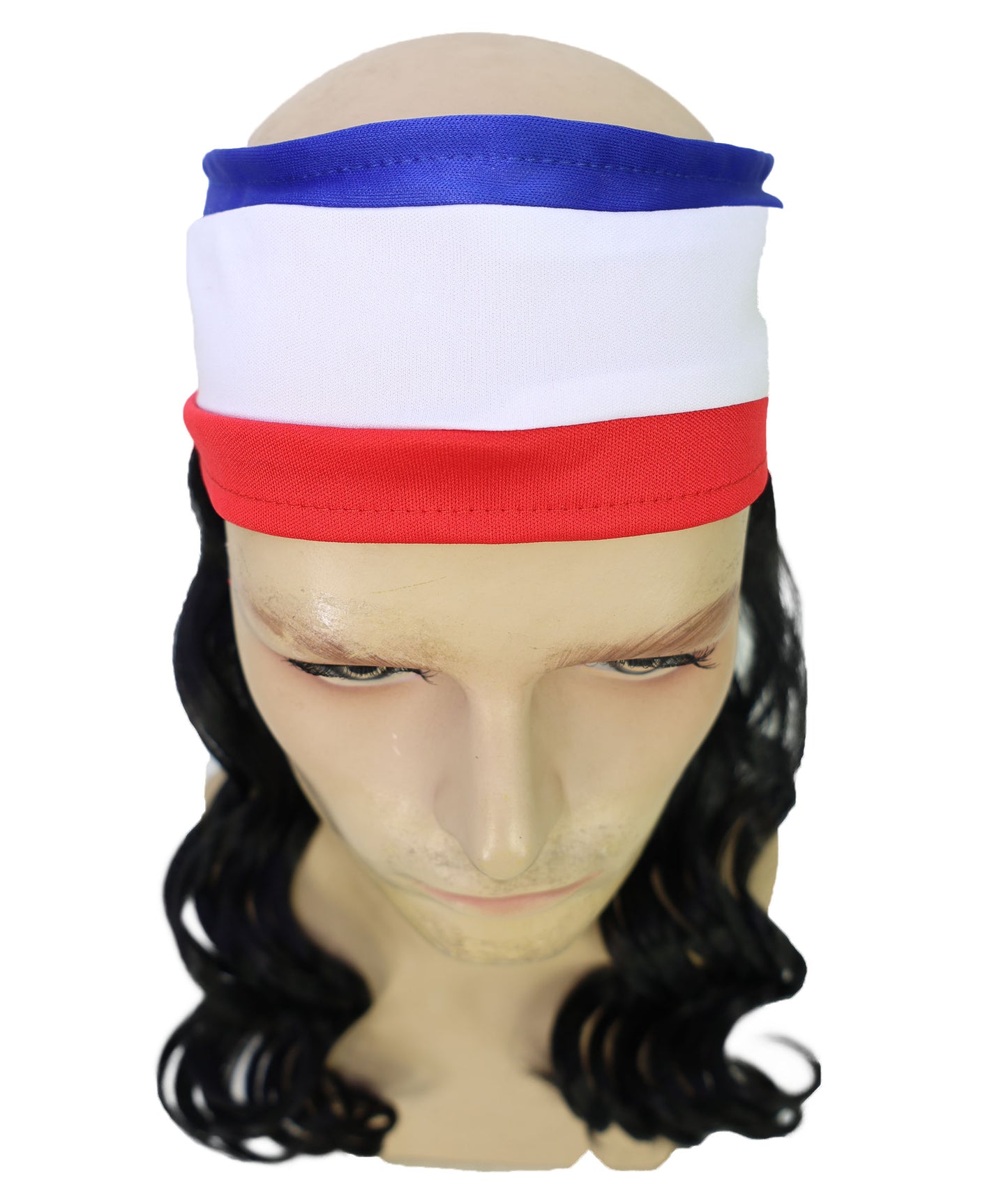 USA Flag Mullet Headband Wig for Men | Red White Blue Hair with Built-In Stretch Band | Funny Costume Accessory for Parties, BBQs, Tailgates