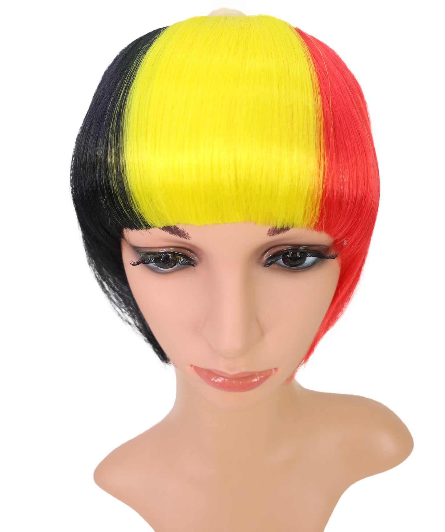 HPO Women's Short Straight Belgium Flag Wig – Tricolor Fringe Style | Ideal for Sports Fans & National Celebrations