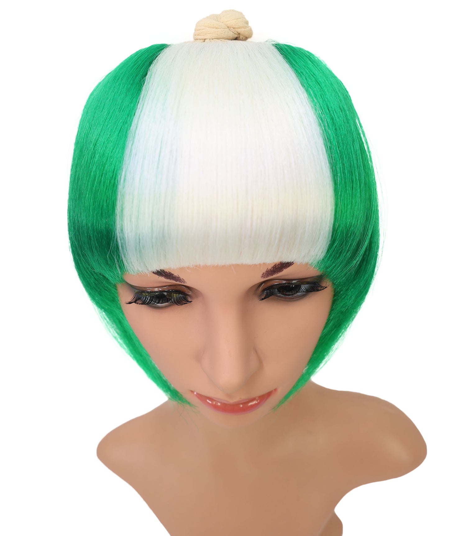 HPO Women's Short Straight Nigeria Flag Wig – Green & White Fringe Style | Ideal for Sports Fans & National Celebrations