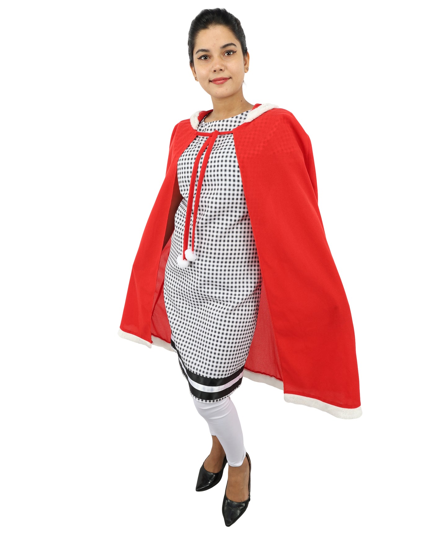 Whimsical Holiday Character Costume | Women’s Multicolor Dress with Faux Fur Trim, Cape & Accessories | Christmas Parties, Theater, Cosplay & Roleplay