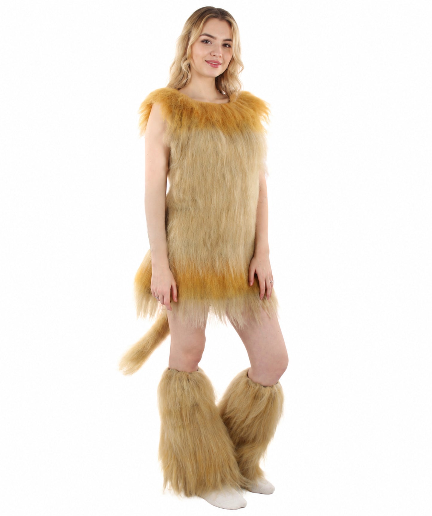 Orange and Tan Lion Costume with Fir Boots - Long Synthetic Fibers