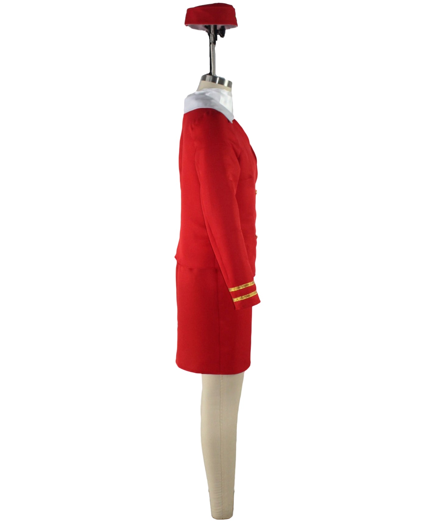 Women’s Air Hostess Costume – Elegant Navy Blue and Red Uniform Dress with Hat,Skirt, Jacket, Neck Collar | Flight Attendant Outfit for Halloween, Roleplay & Themed Events