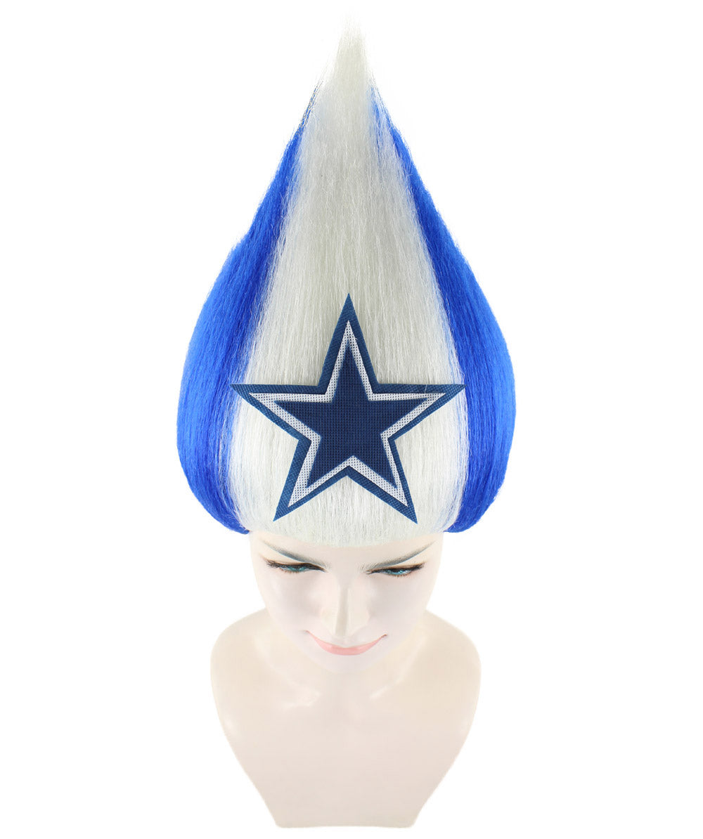 Unisex Pointy Star Blue and White Troll Wig | Perfect for Halloween | Flame-retardant Synthetic Fiber