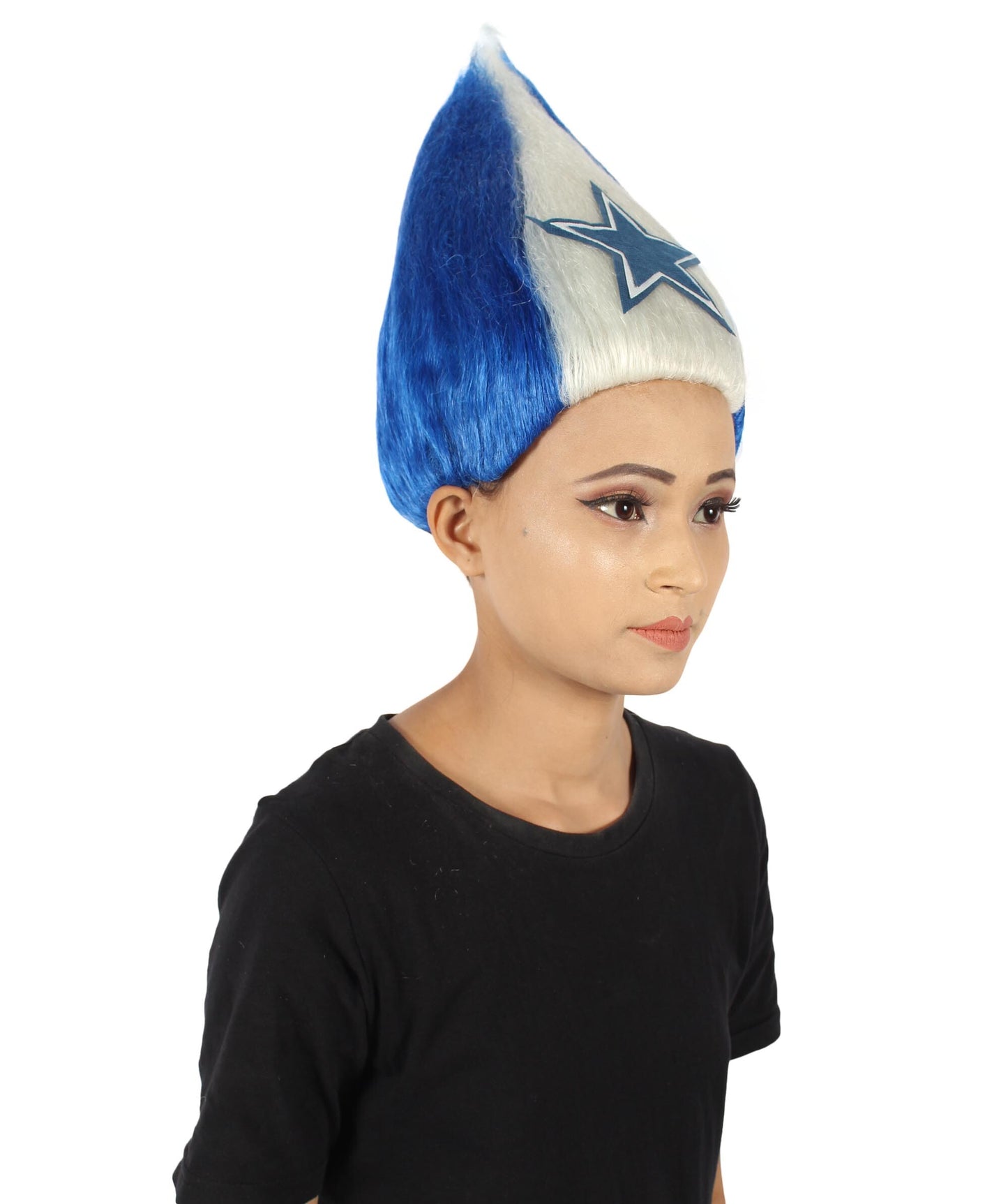 Pointy Star Blue and White Troll Wig