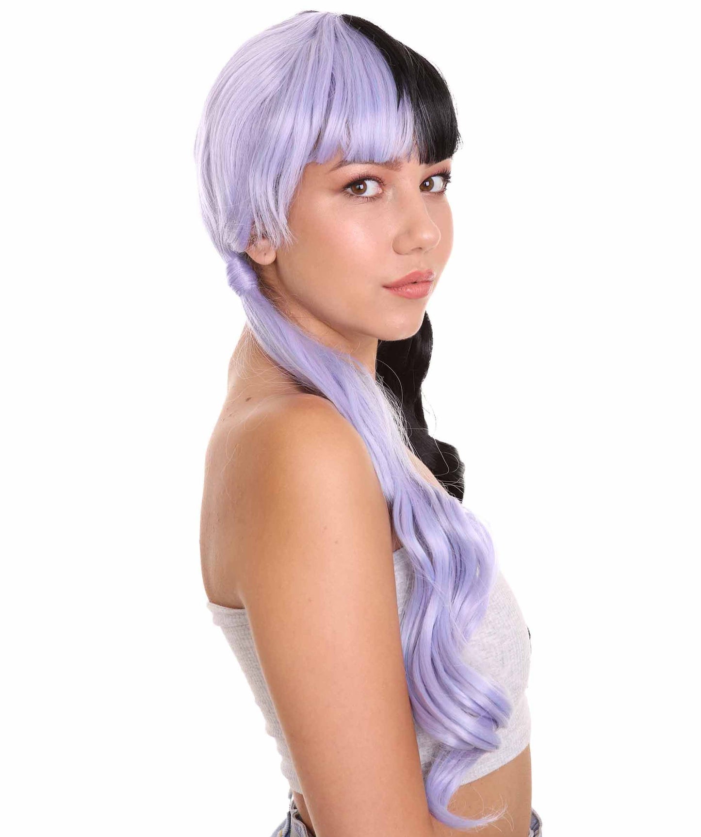Lace Split Dye Low Pigtails in Lavendar Purple and Black - Fashion Wig | Nunique