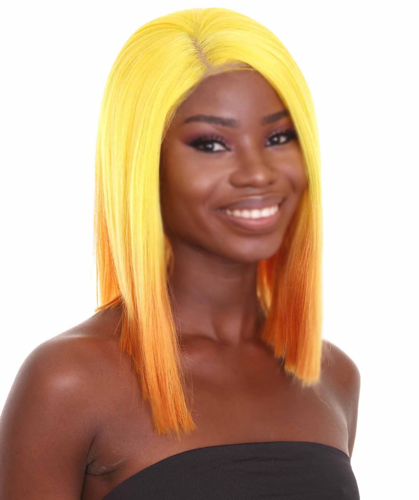 Womens Sunrise Shoulder Length 4x4 Lacefront - Dip Dye Synthetic Extra Bright Ombre Shoulder Length Bob - Lace Front Wig | Nunique