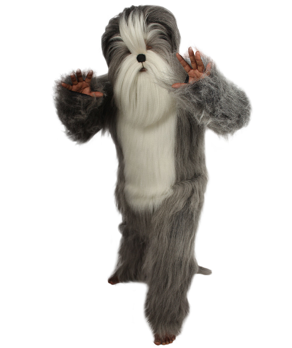 Furry Dog Collection | Men's White and Grey Straight Long Furry Dog Fancy Costume with Tail