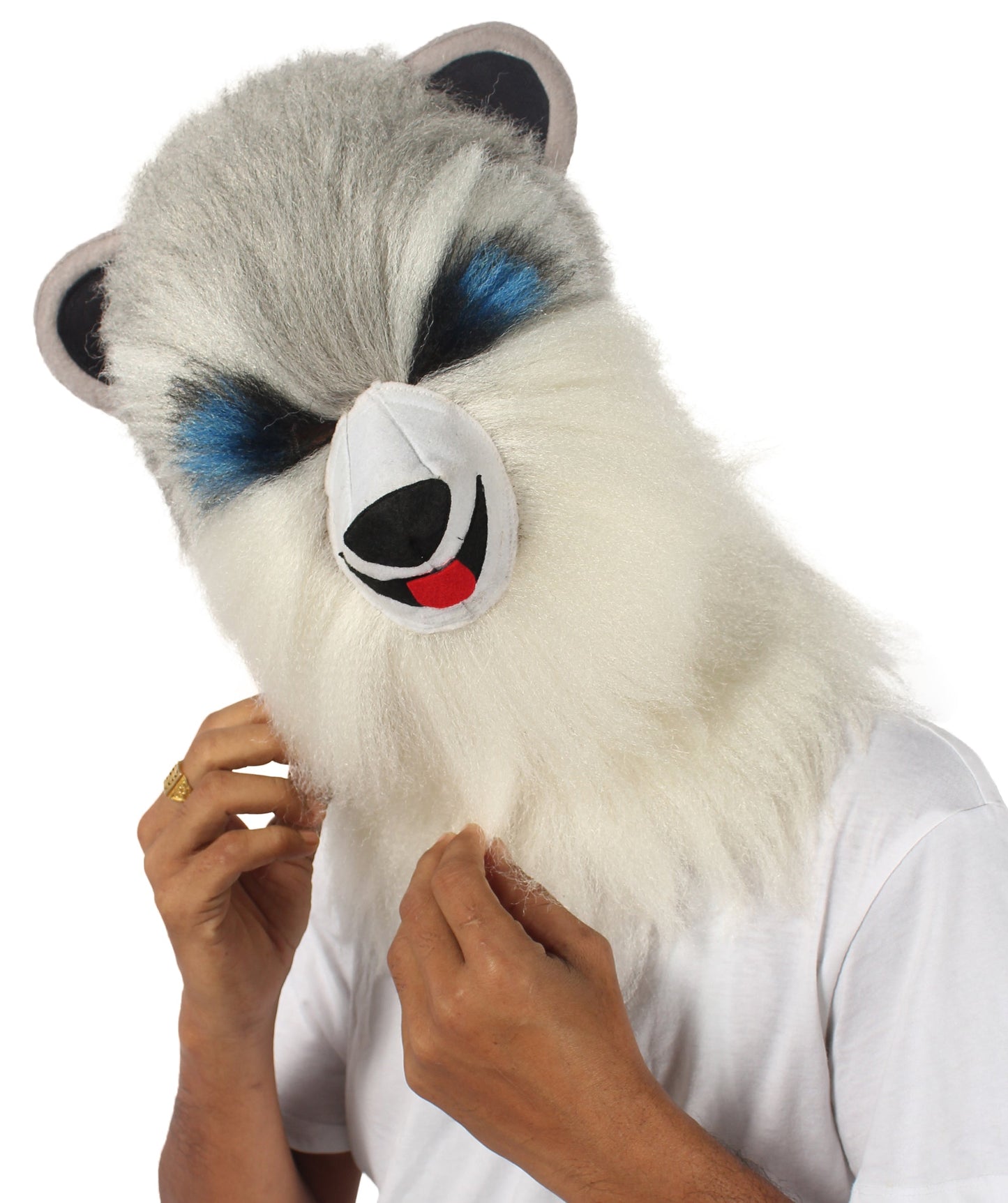 White and Grey Civet Cat Wig with Mask
