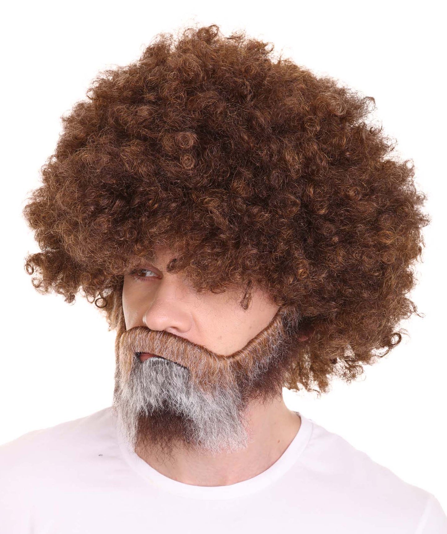 Men's 80's Painter Afro Wig with Full Beard and Mustache Paint Brush and Palette Combo Set