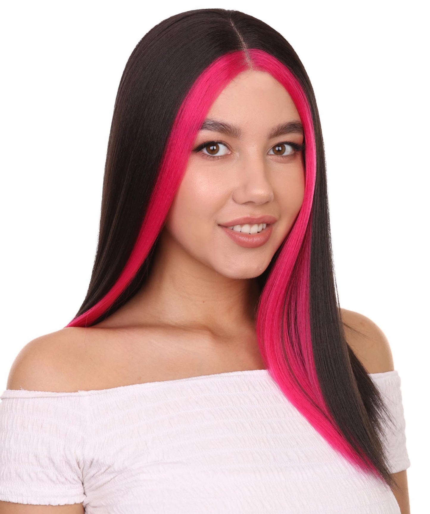 Front Red Highlights Black Natural Hairline Wig