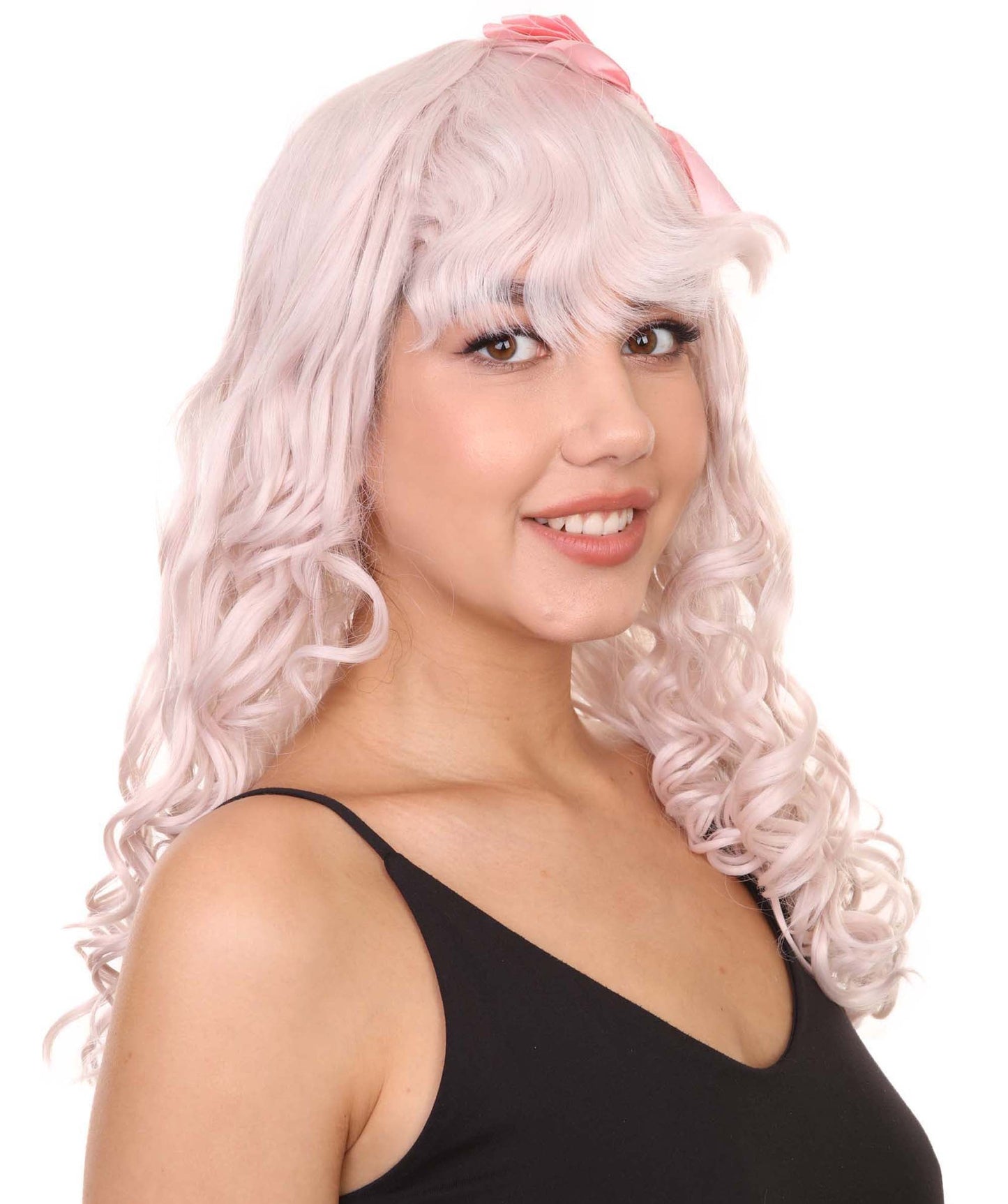 Women's 19" Wavy Soft Pink Lace Wig with Bangs - Women's Lace Wig with Bow | Nunique
