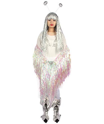 HPO Unisex White Holographic Unisex Tinsel Jacket Costume
