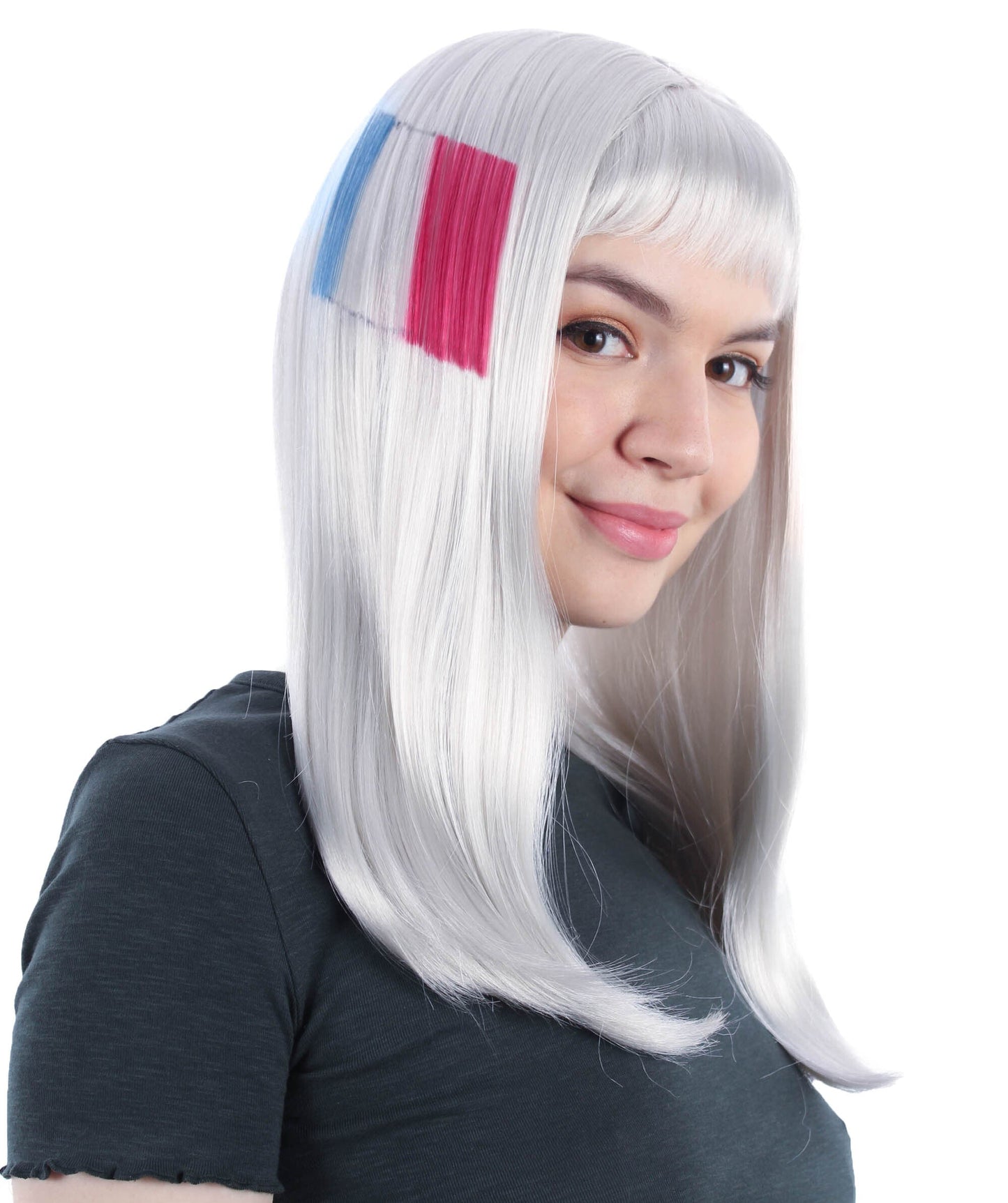 Women’s Flag-themed Long Wig with Bangs for Sporting Events, Multiple Countries Option, Flame-retardant Synthetic Fiber Wig | HPO