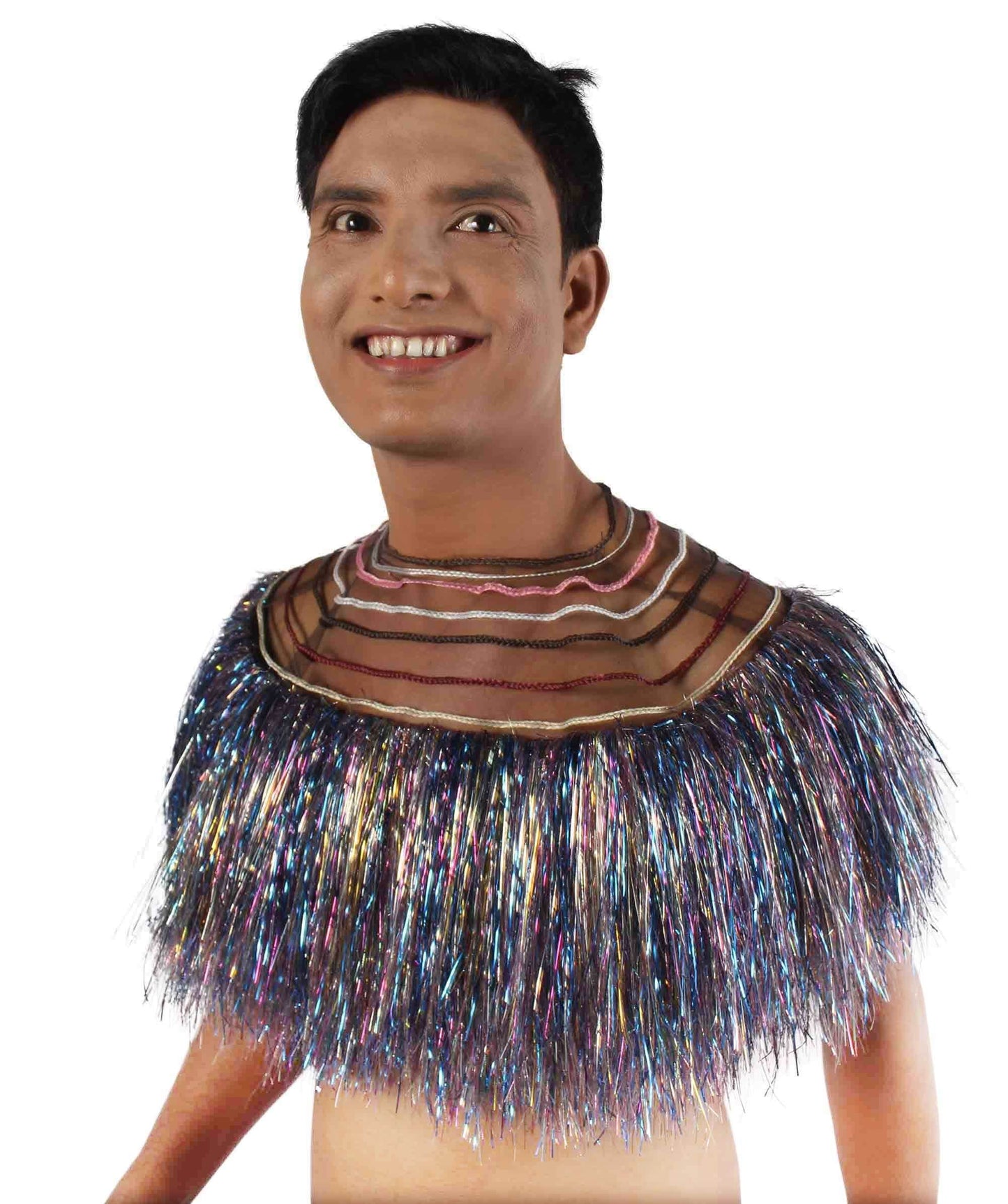 Unisex Rainbow Tinsel Dress Less Pharaoh Collar Costume Piece