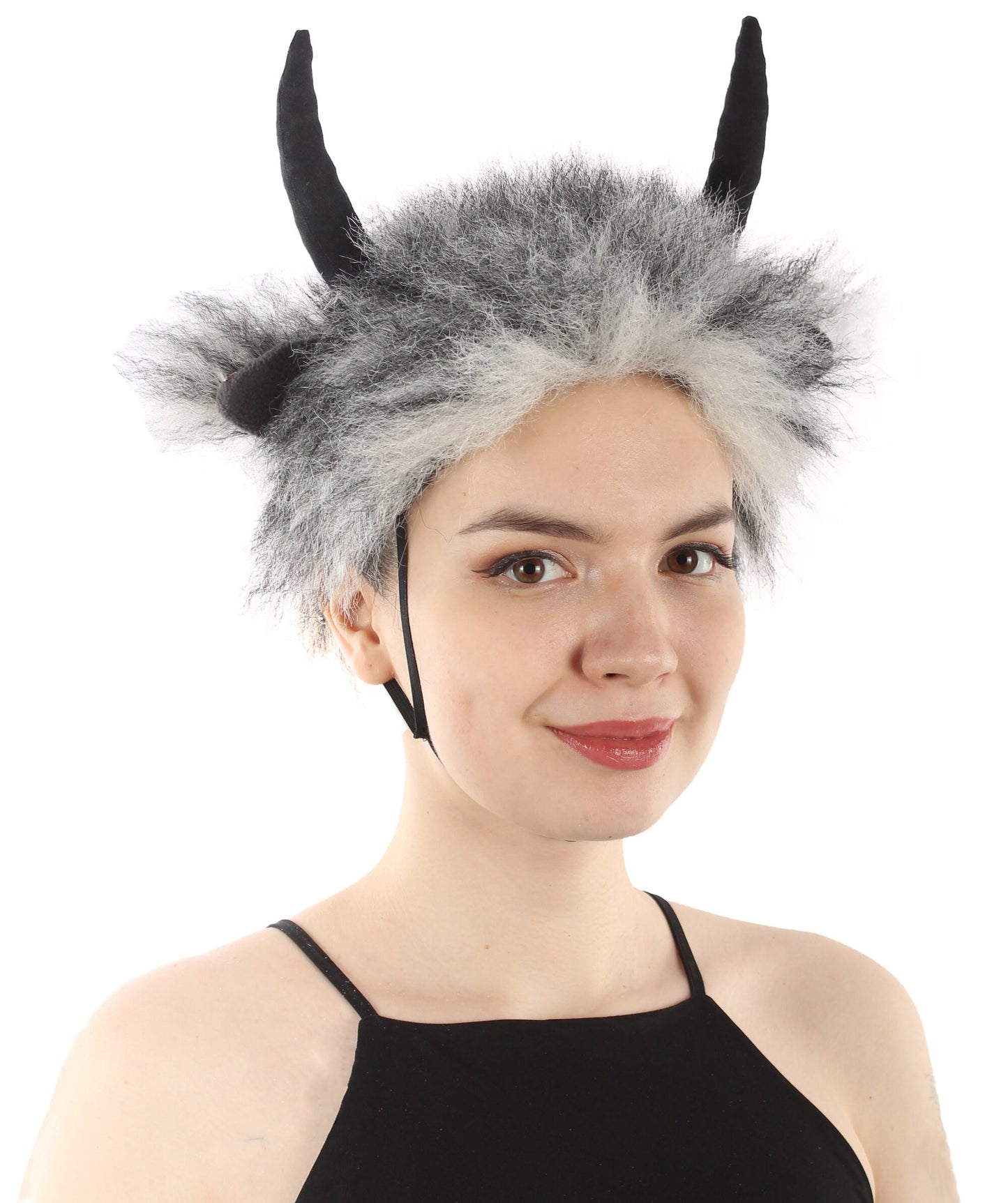 Unisex Black and Grey Moster Horns with Fur Faux Animal Ears