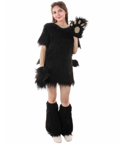 HPO Black Bear Costume with Boots and Paw Gloves  - Long Synthetic Fibers