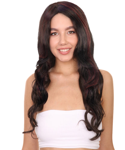 HPO Adult Female WIG Hot Honey Ebony – Wavy Medium Brown Ebony Wigs for Retro Costumes & Events, Perfect for 70s Disco, Retro Costumes, Halloween and Cosplay, Themed Events