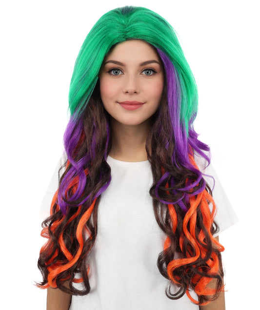 HPO Colorful Rainbow Wig for Women | Long Body Wave Synthetic Hair | Adjustable Breathable Cap for Halloween,  Parties, Cosplay & Stage