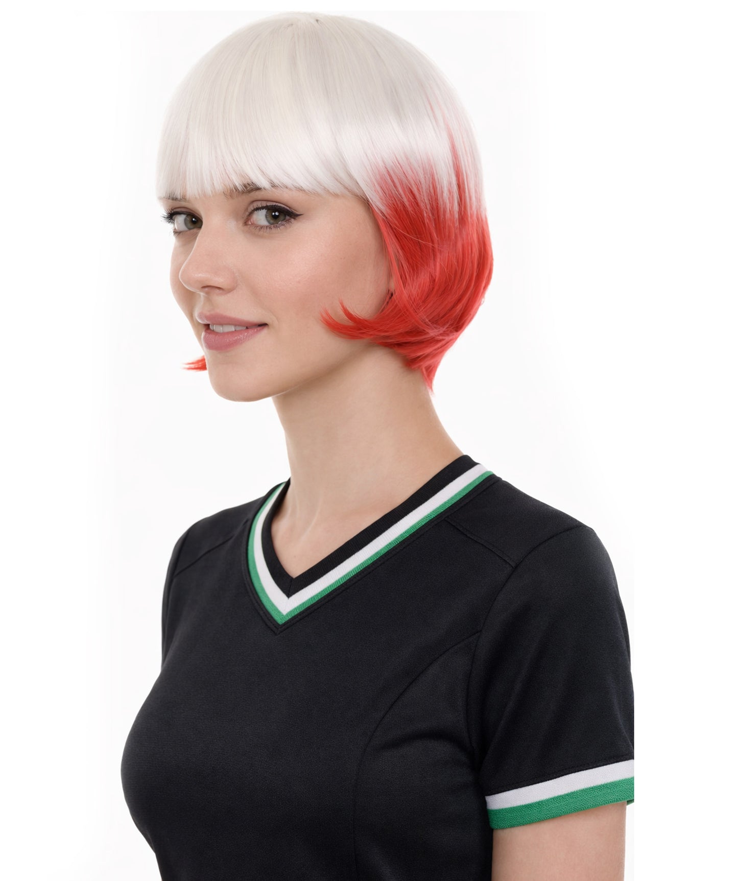 Poland Flag Sport Party Bob Wig | White Red Halloween Wigs | Premium Breathable Capless Cap