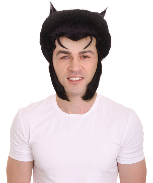 HPO Men's American Comic Book Superhero Black Spiky Wig I Perfect for Halloween I Flame-retardant Synthetic Fiber