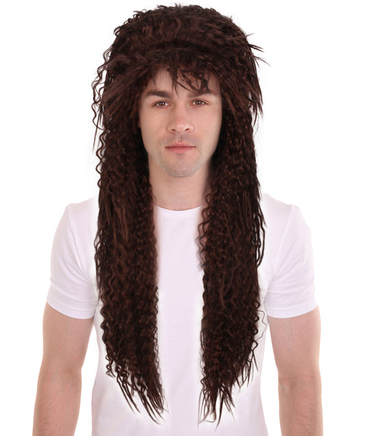 HPO Men's Shoulder Length Water Wavy Black Wig, Perfect for Halloween, Flame-retardant Synthetic Fiber