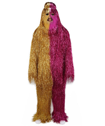 HPO Unisex Tinsel Hairy Two-Part Costume, Bundle & Mask Set | Full-Body Suit & Matching Mask | Long Hair Funny Costume for Halloween, Performers, Cosplay & Mascots