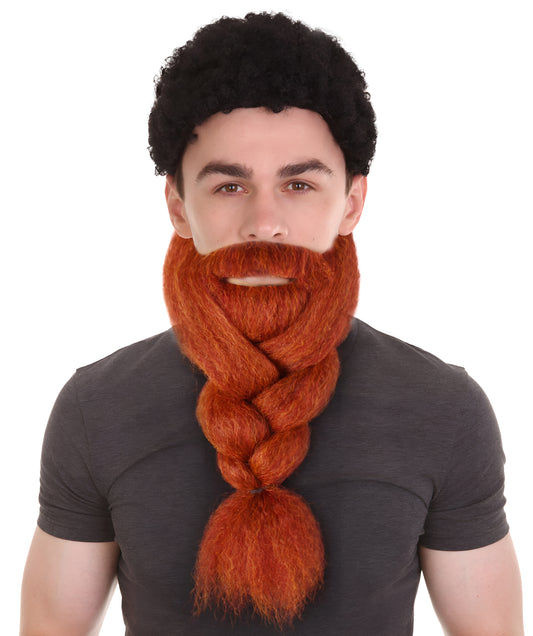HPO  Men's Fake Human Hair Ginger Red Braided Vikings' Beard and Mustache