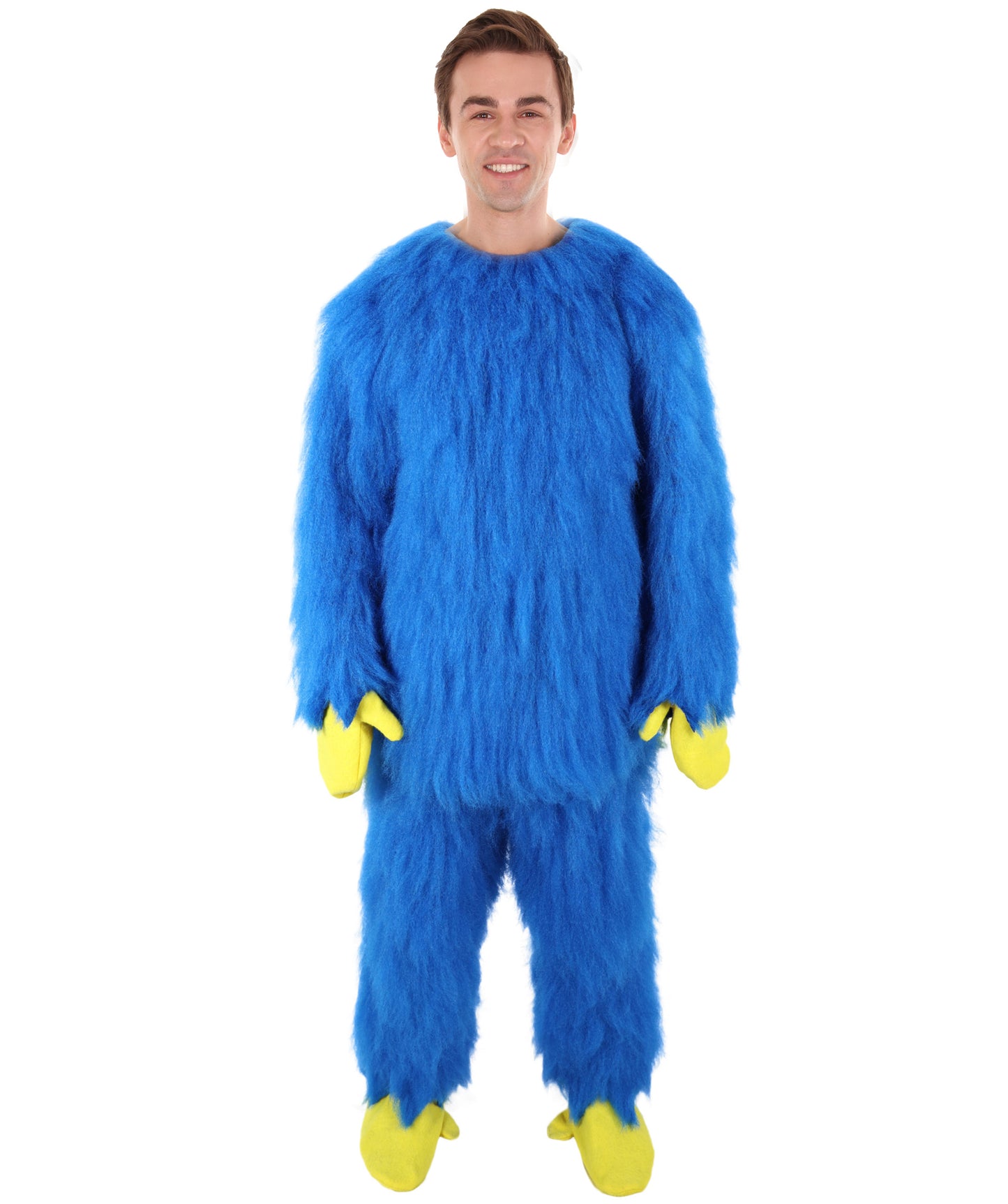 HPO Adult Furry Blue Monster Full-Body Costume with Scary Mask| Perfect for Halloween| Flame-retardant Synthetic Fabric