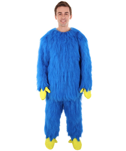 HPO Adult Furry Blue Monster Full-Body Costume with Scary Mask| Perfect for Halloween| Flame-retardant Synthetic Fabric