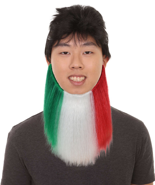 HPO  Italy Flag Beard – Long Tricolor Beard with Adjustable Elastic Strap | Patriotic Character Hairpiece for Cosplay, Parties, Stage & Roleplay