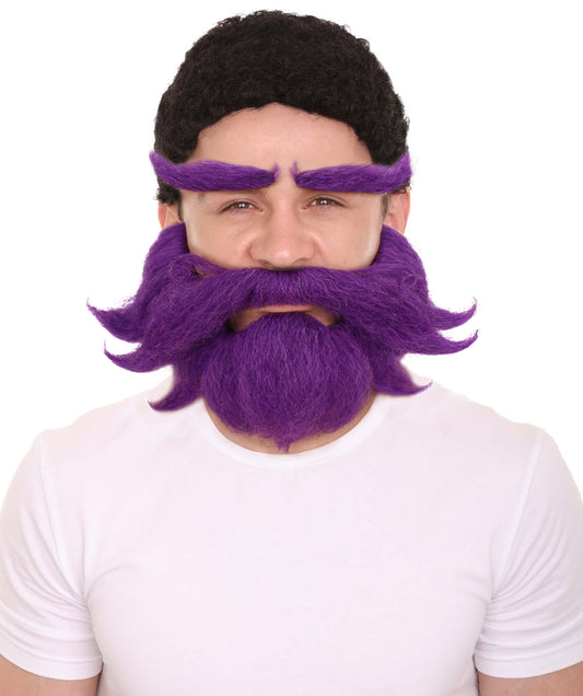 HPO Men's Cowboy Cartoon Purple Mustache and Beard,Perfect for Halloween, Flame-retardant Synthetic Fiber