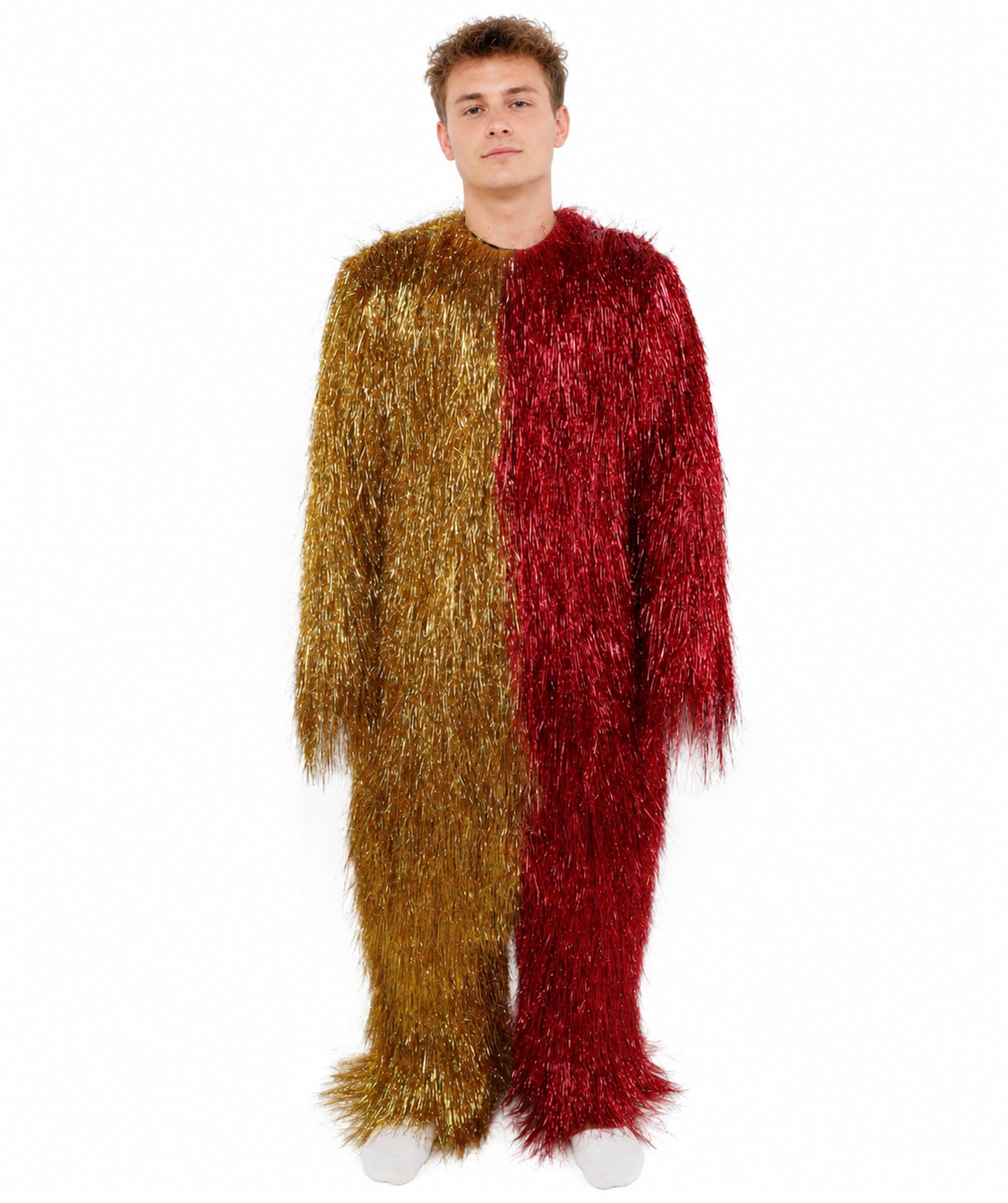 HPO Unisex Tinsel Hairy Two-Part Costume, Bundle & Mask Set | Full-Body Suit & Matching Mask | Long Hair Funny Costume for Halloween, Performers, Cosplay & Mascots