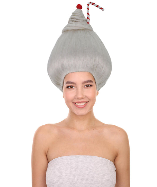 HPO Women's Scottish Drag Performer Ice Cream Shaped White Wig, Perfect for Helloween Flame-retardant Synthetic Fiber