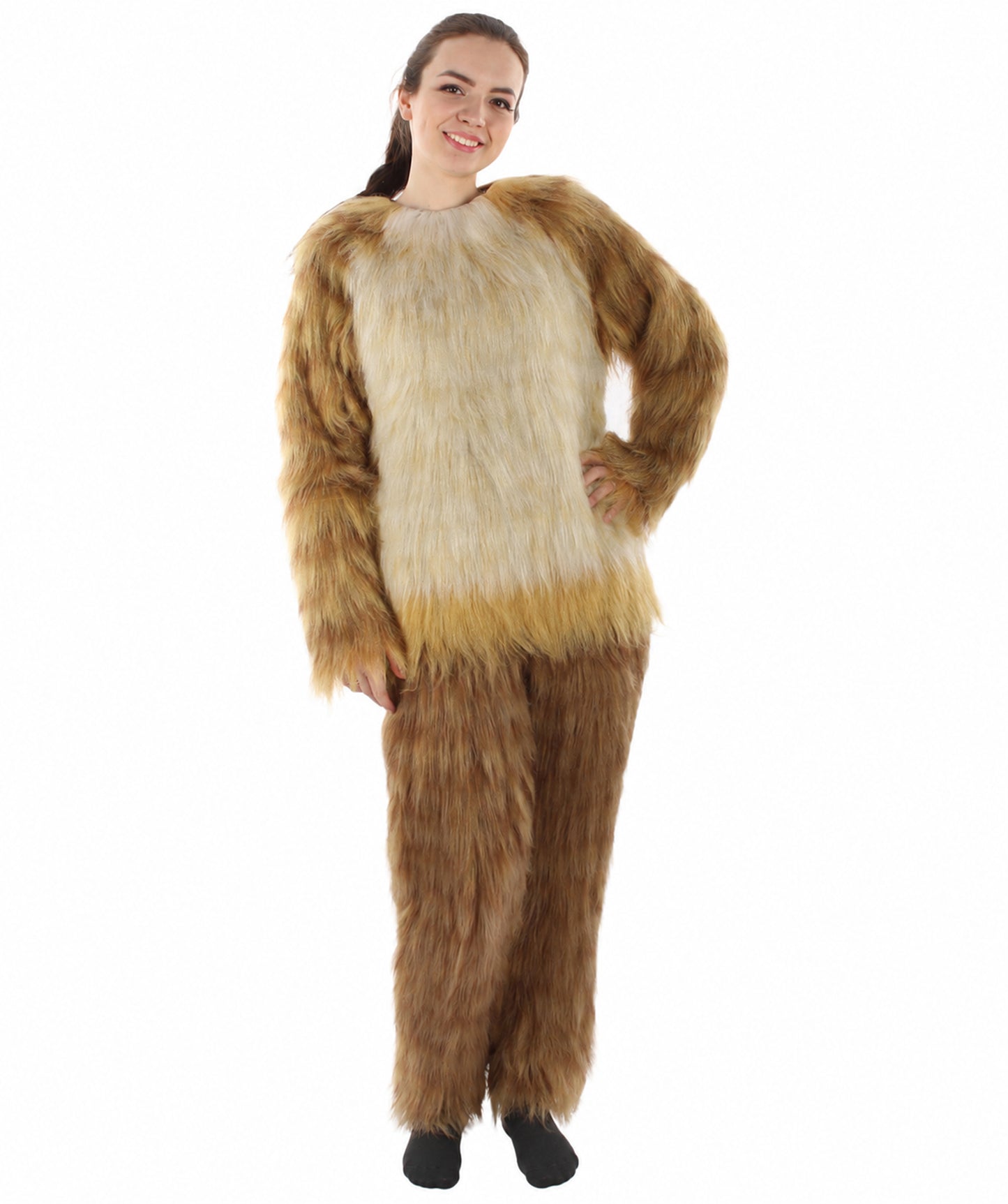 Furry Fox Collection | Women's White and Brown Straight Long Furry Fox Fancy  Costume with Tail