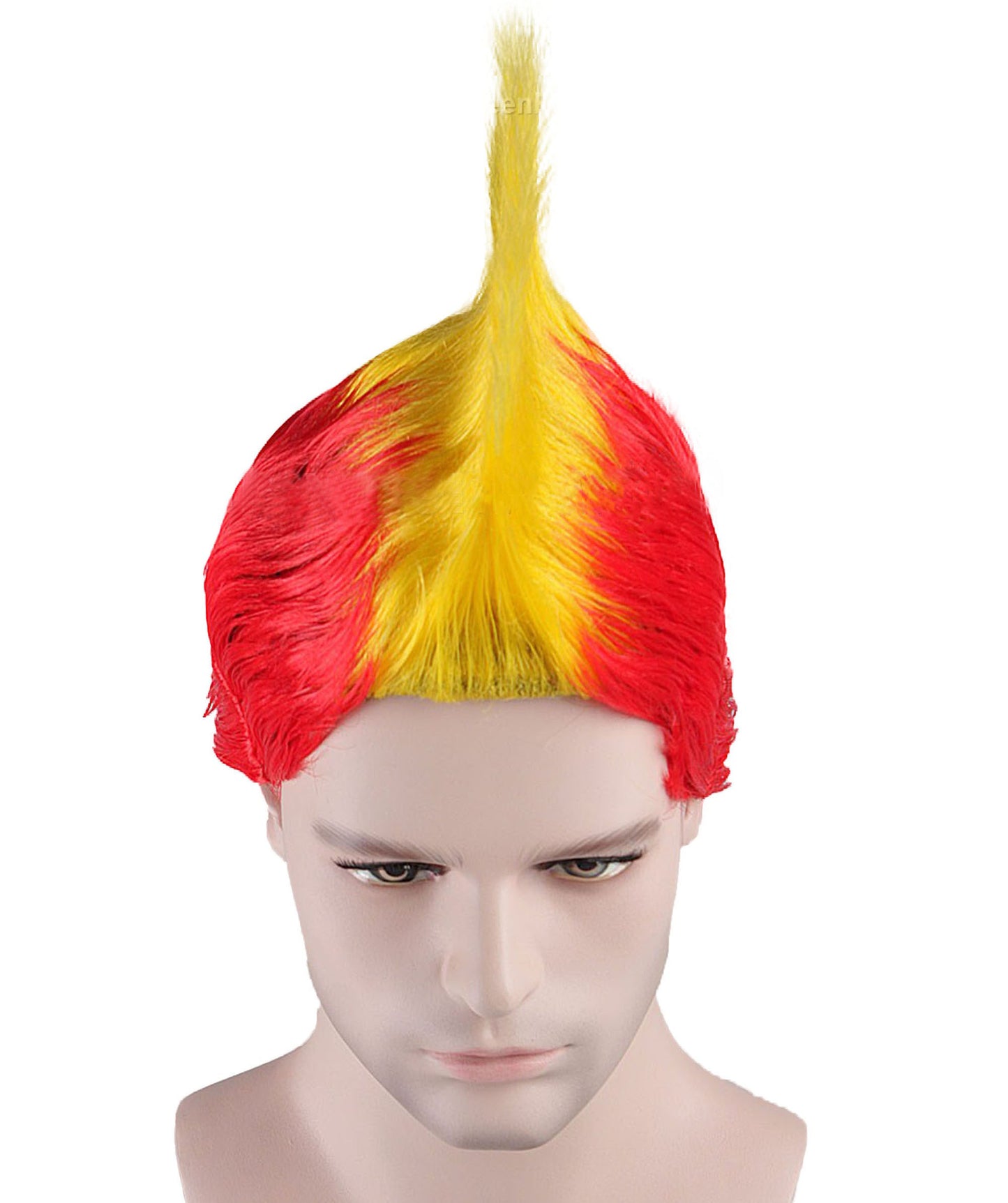 HPO Mohawk Wig | Red & Yellow Color Halloween Wigs | Premium Breathable Capless Cap