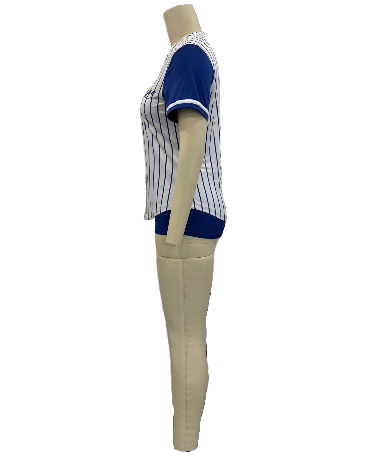 HPO Women’s Fun Baseball Costume | Blue & White Pinstripe Jersey & Shorts | Sporty Cosplay, Halloween, Party, Stage & Roleplay Outfit