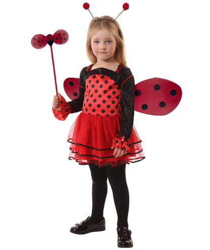 HPO Girl's Black and Red Cute Polka Dot Little Ladybug Costume | Suitable for Halloween | Flame-retardant Synthetic Fabric