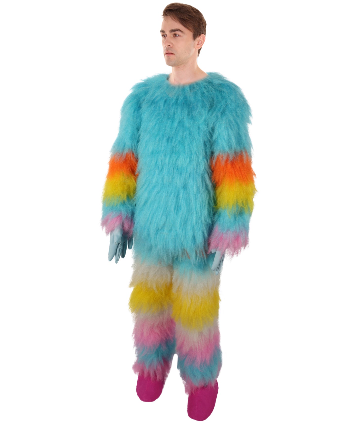 HPO Unisex Furry Blue Monster Plush Costume Set – Head Mask & Full Suit| Perfect for Halloween| Flame-retardant Synthetic Fabric