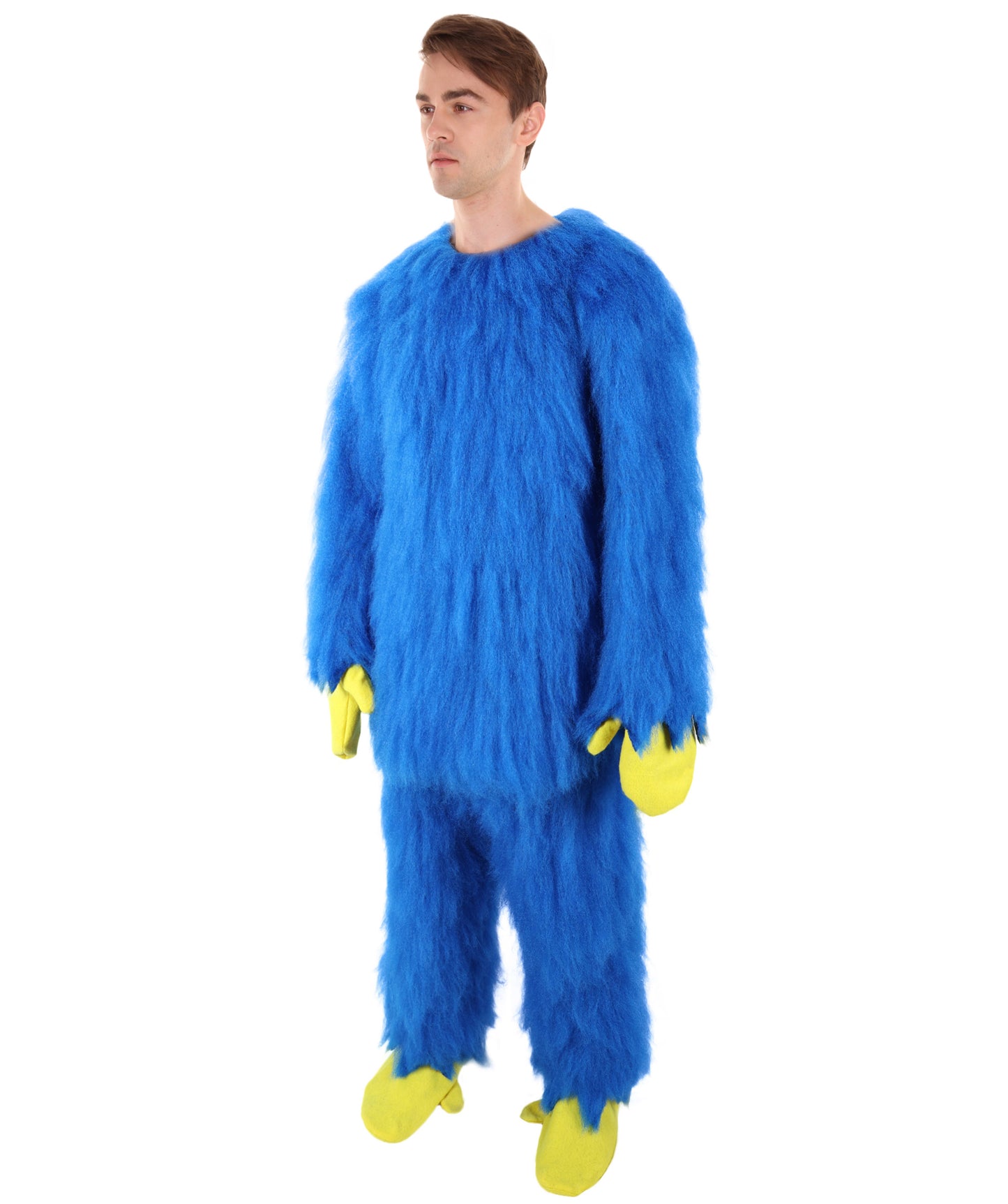 HPO Adult Furry Blue Monster Full-Body Costume with Scary Mask| Perfect for Halloween| Flame-retardant Synthetic Fabric