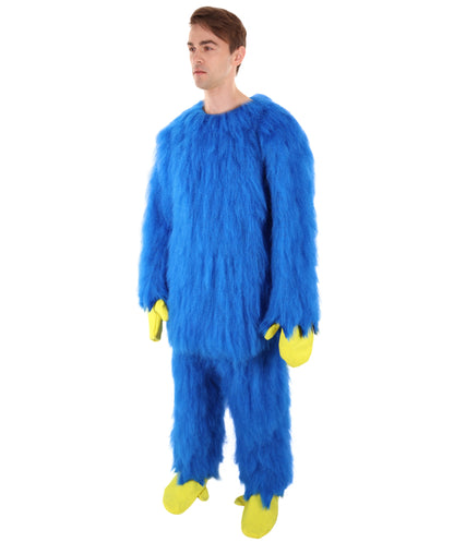 HPO Adult Furry Blue Monster Full-Body Costume with Scary Mask| Perfect for Halloween| Flame-retardant Synthetic Fabric