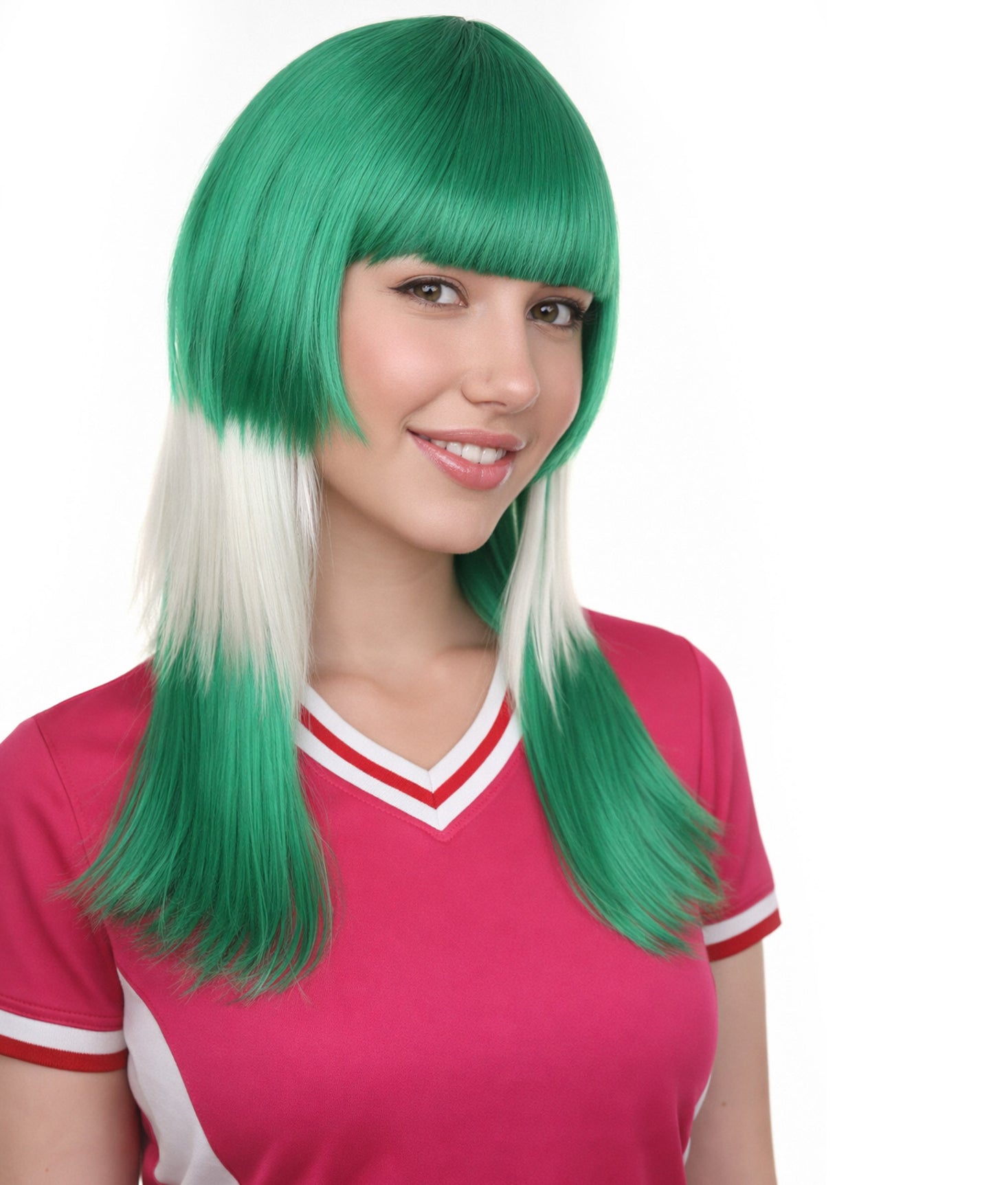 Saudi Arabia Flag Sport Party Long Bob Wig | White Green Middle East | Premium Breathable Capless Cap